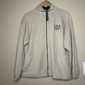 Vintage Made In USA Olympic Ring USA Zip Up Fleece Jacket Men’s Large